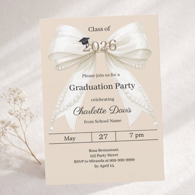Abschlussfeier ivory bow champagne 2026 einladung (Von Creator hochgeladen)