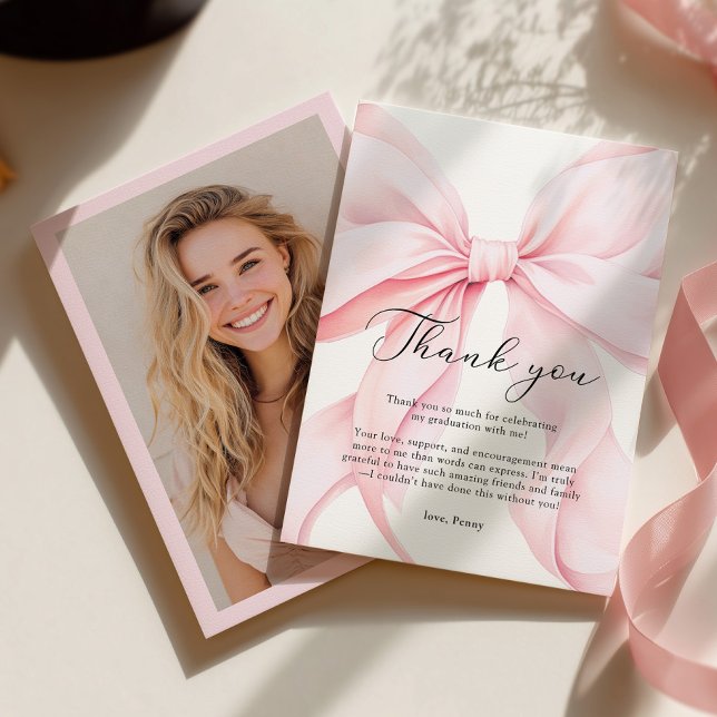Abschlussfeier mit rosa Schleife Dankeskarte (Von Creator hochgeladen)