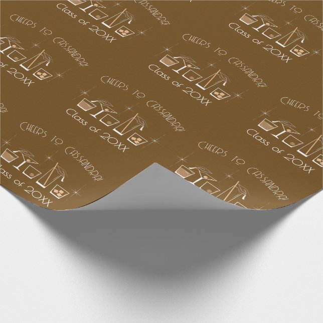 Abschlussfeier Mütze und Cocktail braun Geschenkpapier (Ecke)
