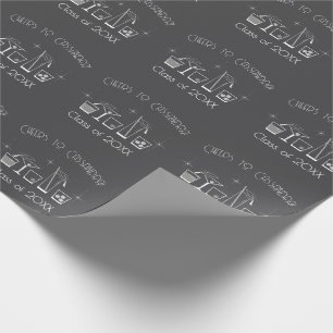 Abschlussfeier Mütze und Cocktail Grau Geschenkpapier