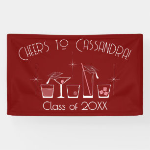 Abschlussfeier Mütze und Cocktail Navy Bordeaux Banner