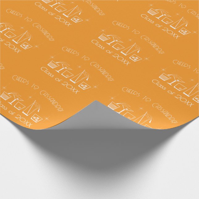 Abschlussfeier Mütze und Cocktail Orange Geschenkpapier (Ecke)