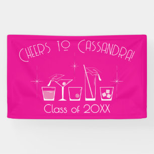 Abschlussfeier Mütze und Cocktail Rosa Banner