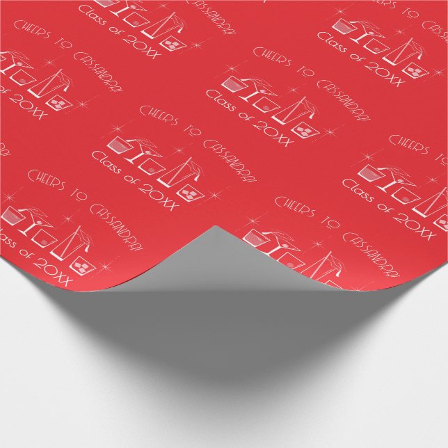 Abschlussfeier Mütze und Cocktail Rot Geschenkpapier (Ecke)
