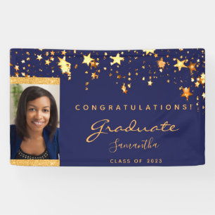 Abschlussfeier Navy Blau Gold Sterne Foto Banner