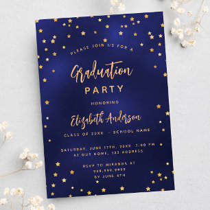 Abschlussfeier Navy Blau Goldene Sterne Einladung