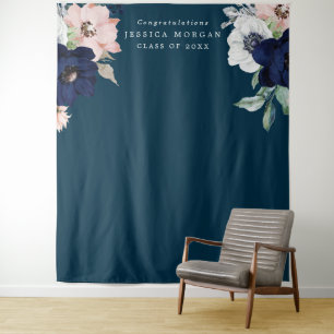 Abschlussfeier Navy Blooms Hintergrund Fotobox Wandteppich