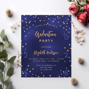 Abschlussfeier Navy Blue Sterne Budget Einladung