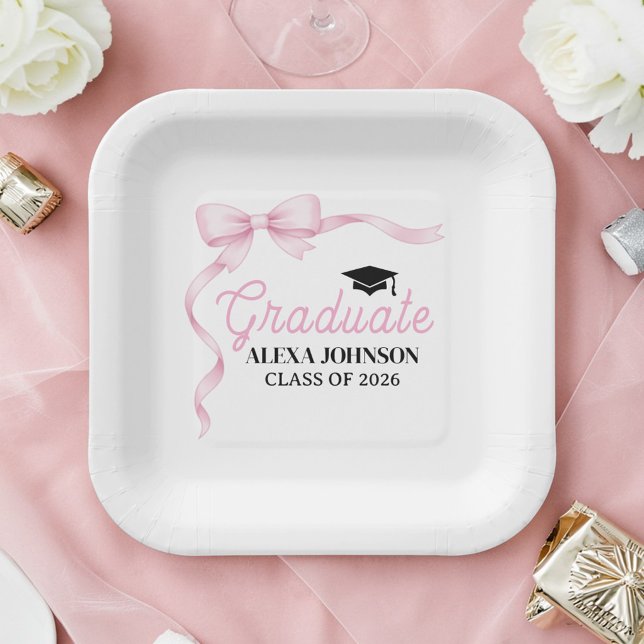 Abschlussfeier Pink Bow Klasse 2026 Pappteller (Von Creator hochgeladen)