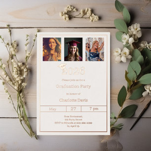 Abschlussfeier Rose Gold Foto Luxus Folieneinladung