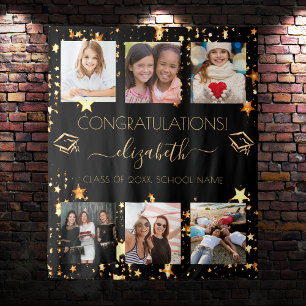 Abschlussfeier Schwarz Gold Absolvent Foto-Collage Wandteppich