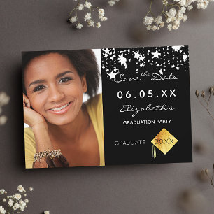 Abschlussfeier Schwarz Weiß Sterne Foto 2026 Save The Date