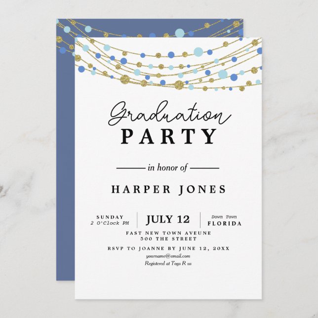 Abschlussfeier zum blauen und goldenen Geburtstag  Einladung (Vorne/Hinten)