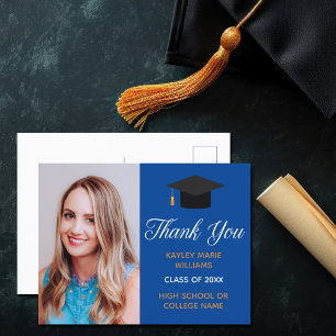 Abschlussfoto Blau Gold 2025 Absolvent Danke Postkarte