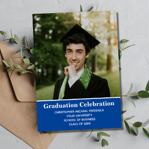 Abschlussfoto Blau Weiße Hochschulabschluss Einladung