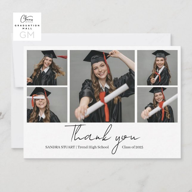Abschlussfoto-Collage Abschlussfeier Dankeskarte (Graduate Photo Collage Graduation Thank You Card)