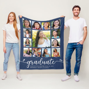 Abschlussfoto-Collage Navy K–12 moderne Schrift Fleecedecke