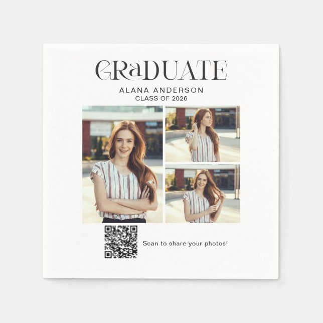 Abschlussfoto-Collage QR-Code Foto-Sharing Serviette (Vorderseite)