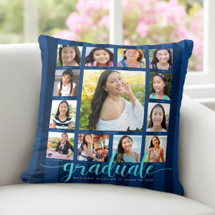 Abschlussfoto-Collage-Script-Streifen Navy K–12 Kissen