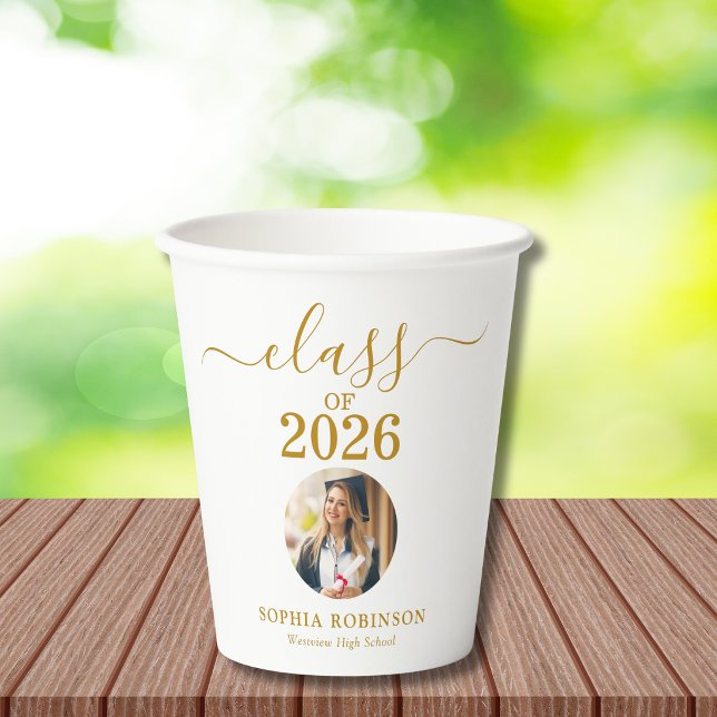 Abschlussfoto Klasse 2026 Gold Schrift Graduierung Pappbecher (Von Creator hochgeladen)