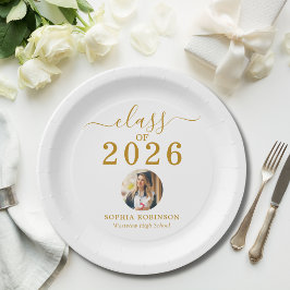 Abschlussfoto Klasse 2026 Goldschrift Abschlussfei Pappteller