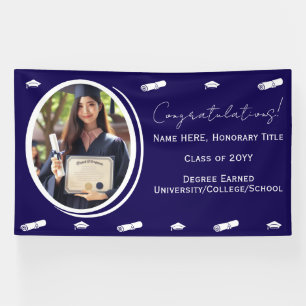 Abschlussfoto & -mütze, Diplom Gratulation Dunkelb Banner