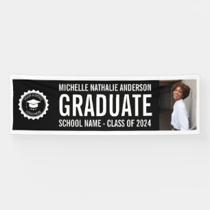 Abschlussfoto Schul-Logo Party Schwarz Weiß Banner