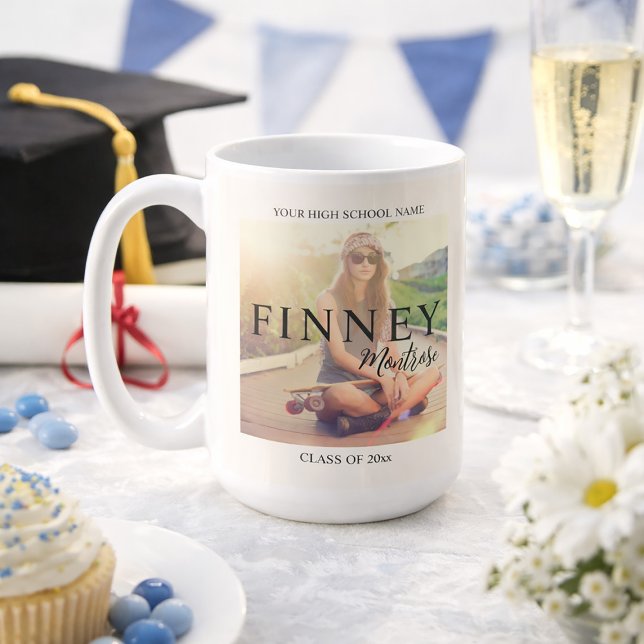 Abschlussfoto-Textüberlagerung  Kaffeetasse (Graduation photo/text overlay mug)