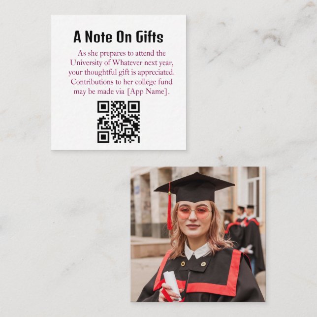 Abschlussgeschenk QR-Code mit Foto auf der Vordere Begleitkarte (Vorne/Hinten)