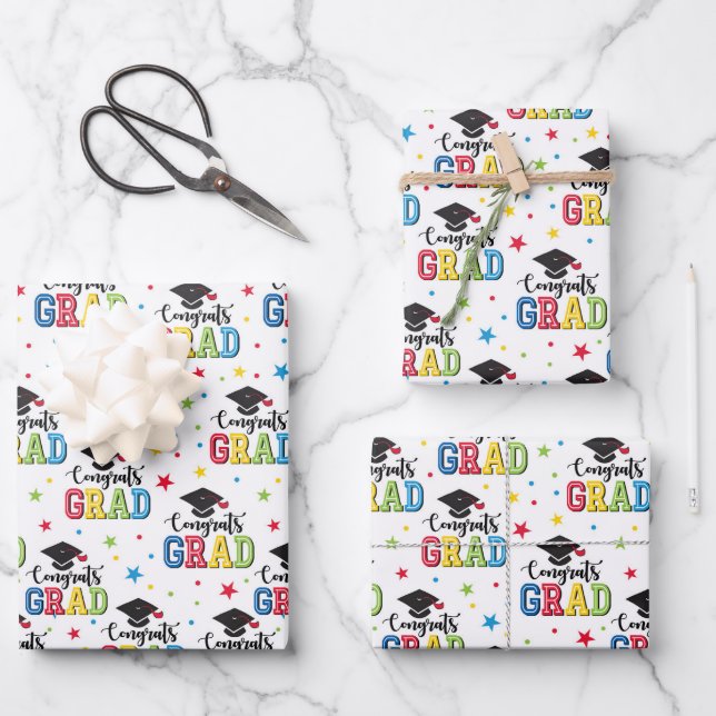 Abschlussgeschenk-Verpackungspapier, Gratulationsg Geschenkpapier Set (Vorderseite)