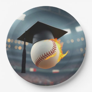 Abschlusskappe auf einem brennenden Baseball Pappteller