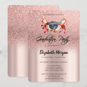 Abschlusskappe Diplom Rosa Gold Glitter Abschluss Einladung
