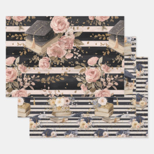 Abschlusskappen und Rosen Trio Geschenkpapier Set