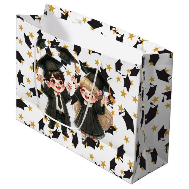 Abschlusskappen und Sterne Große Geschenktüte (Vorderseite Schrägansicht)