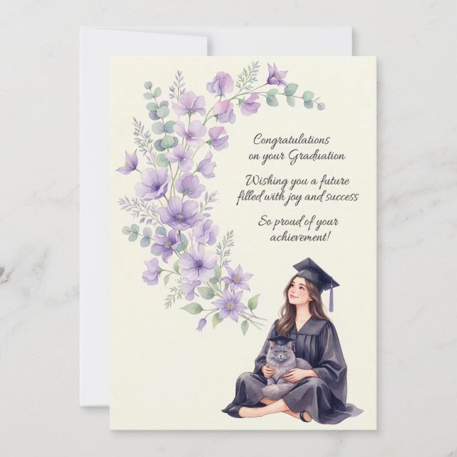 Abschlusskarte mit Blumen für Sie oder Ihn Einladung (Vorderseite)