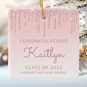 Abschlussklasse 2022 Pink Glitter Drip Foto-Abschl Keramikornament