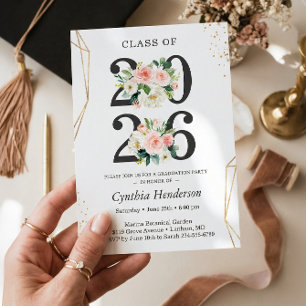 Abschlussklasse 2025 Modern Gold Blush Floral Absc Einladung
