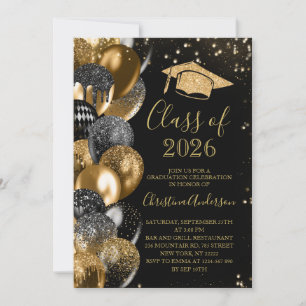Abschlussklasse 2026 Eleganter goldener Glitter-Ab Einladung