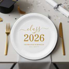 Abschlussklasse 2026 Gold Schrift Graduierung   Pappteller