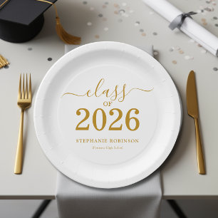 Abschlussklasse 2026 Gold Schrift Graduierung Pappteller