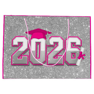 Abschlussklasse 2026 Hot Pink Silber Glitter Varsi Große Geschenktüte