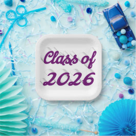 Abschlussklasse 2026 lila Schrift Graduation Pappteller