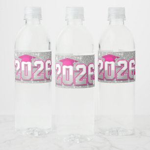 Abschlussklasse 2026 Pink und Silber Abschlussfeie Wasserflaschenetikett