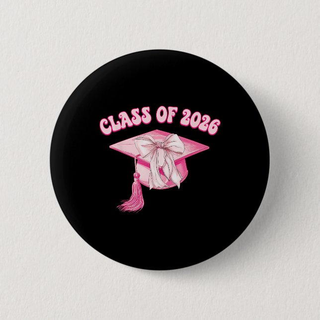 Abschlussklasse 2026 Rosa Coquette-Schleifenkappe  Button (Vorderseite)