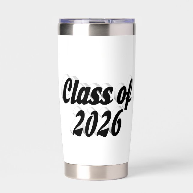Abschlussklasse 2026 schwarze Text-Abschlussfeier Thermobecher (Vorderseite)