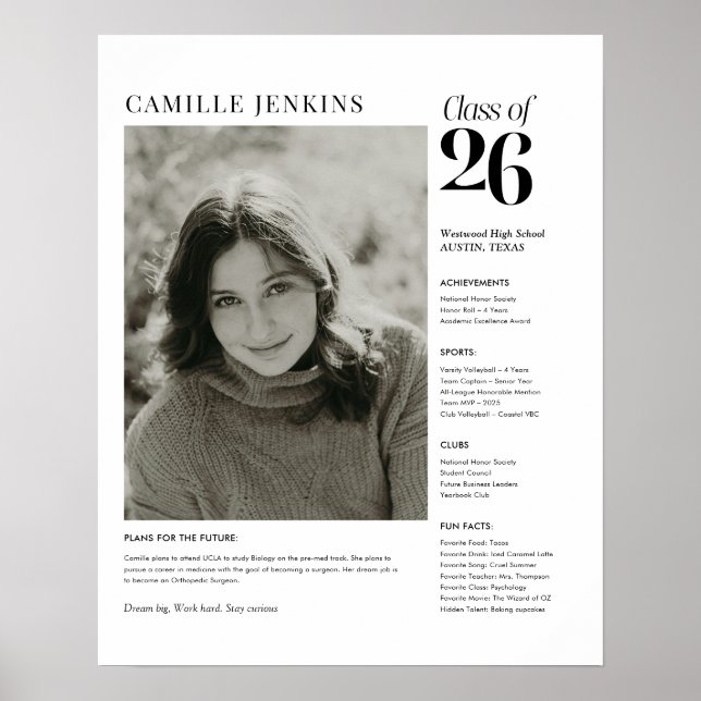 Abschlussklasse 2026 Senioren-Foto-Erinnerungsplak Poster (Vorne)