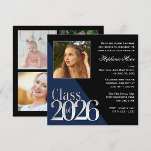 Abschlussklasse 2026 Silber Grad Blau mit Foto Einladung