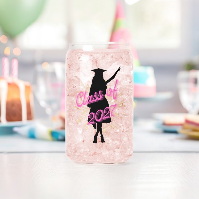 Abschlussklasse 2027 Mädchen Cap & Gown Silhouette Dosenglas (Insitu (Geburtstag))