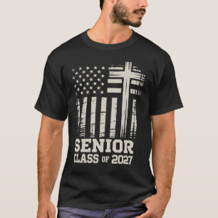 Abschlussklasse 2027 USA-Flagge Kreuz Christliches T-Shirt