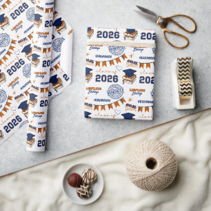 Abschlussklasse Blau Orange 2026 Geschenkpapier